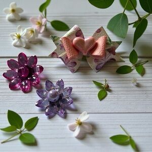 Handmade Bow & Flower Magnet Set – 3pc